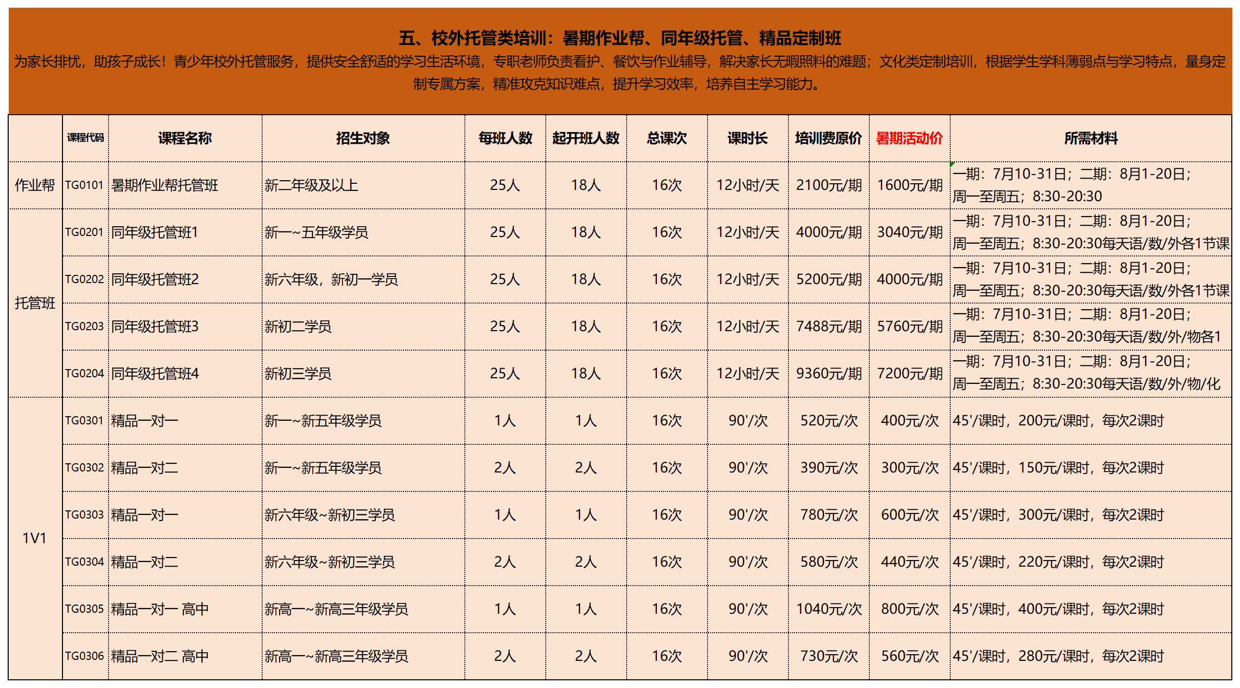 文化托管类培训
